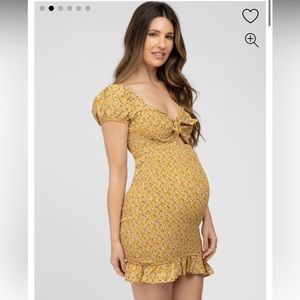 PinkBlush Yellow Floral Smocked Cutout Maternity Mini Dress